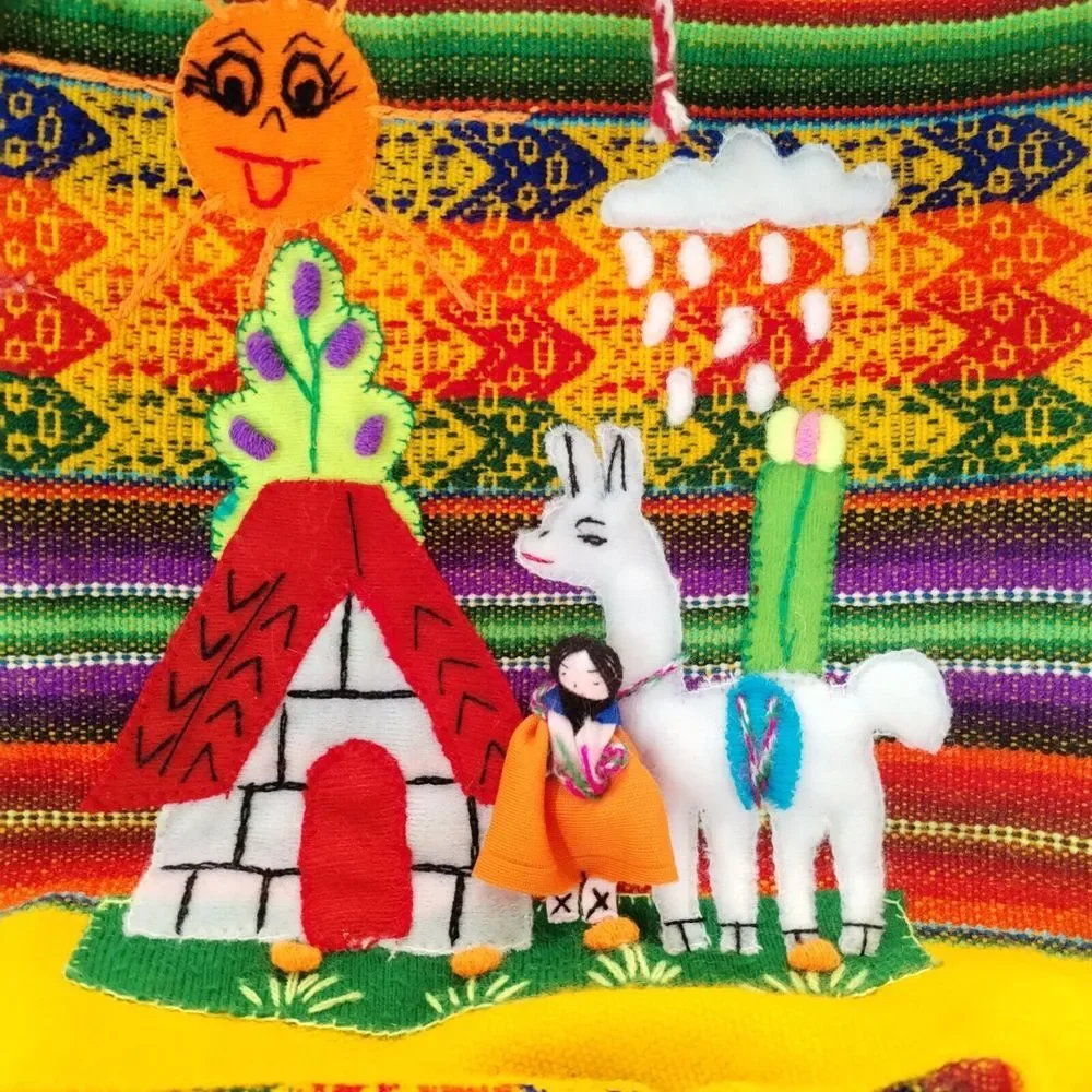 Peruvian Mini Small Backpack Embroidery‎ Llama Girl Sun Woven Knapsack Purse Red